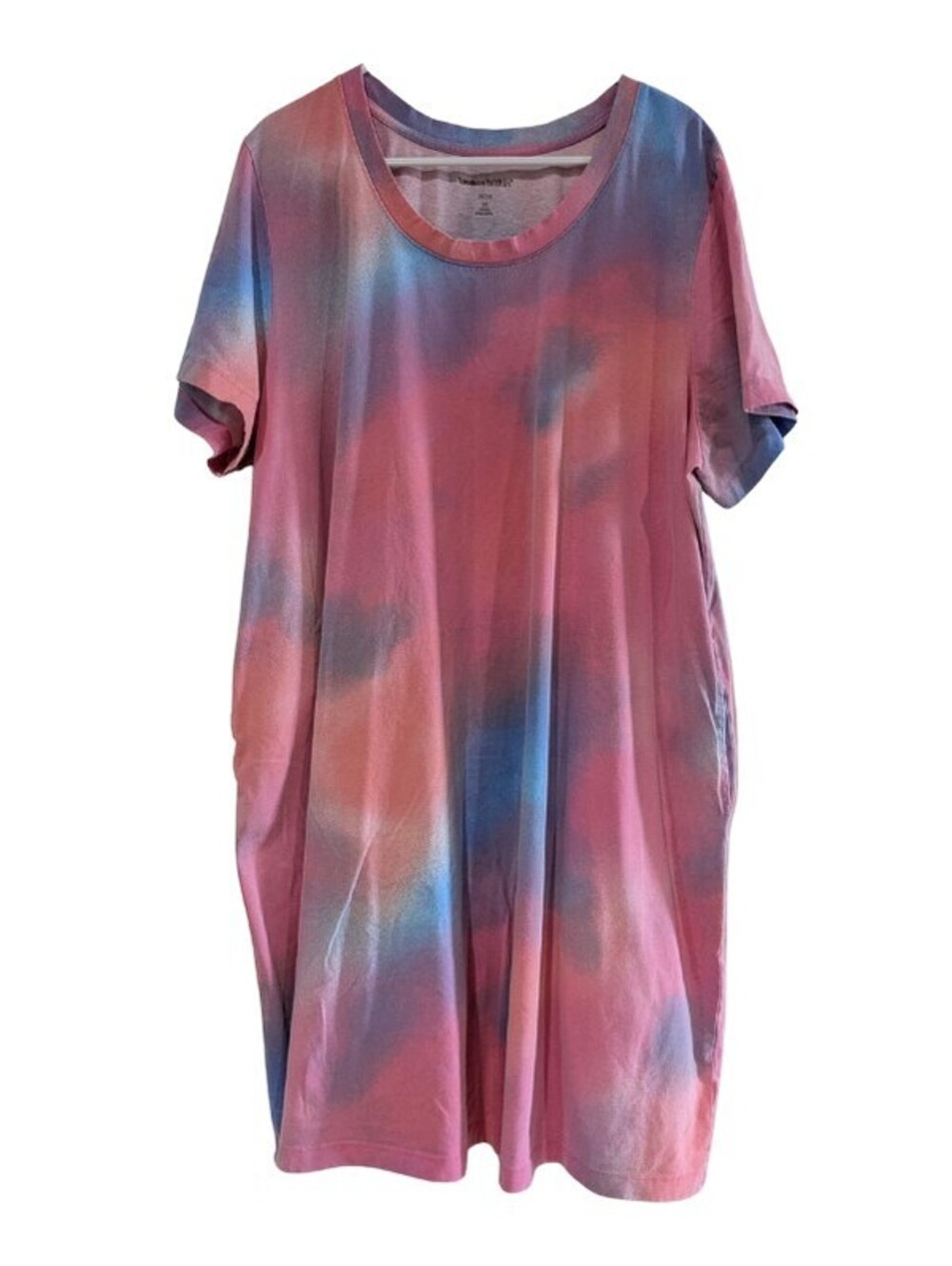 Woman Within Perfect Tie Dye Crewneck Tee Dress, Peony Petal, Plus Size 2X